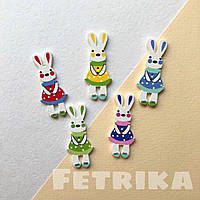 Ґудзики "Зайчики" дерев'яні, 20*45 мм, Мікс