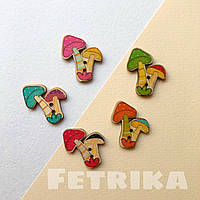 Ґудзики "Гриби" дерев'яні, 27*33 мм, Мікс