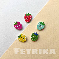 Ґудзики "Полунички" дерев'яні, 12х16 мм, Мікс