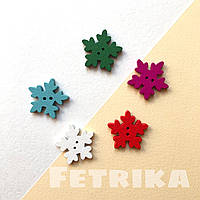 Ґудзики "Сніжинки різнобарвні великі" дерев'яні, 25*25 мм, Мікс