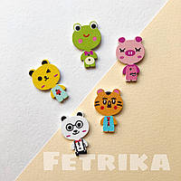 Ґудзики "Звірята" дерев'яні, 20*30 мм, Мікс