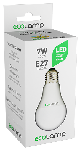 Світлодіодна лампочка LED ECOLAMP A60-7W-E27-700lm-4104, фото 1