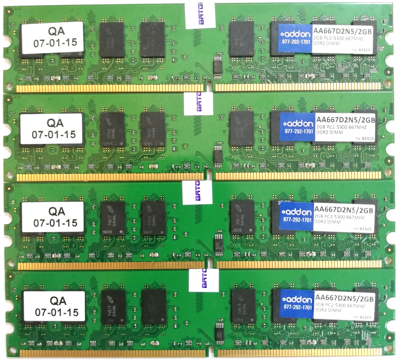 Комплект оперативной памяти Addon-Memory DDR2 8Gb (4*2Gb) 667MHz PC2 2R8 5300U CL5 (AA667D2N5/2GB) Б/У
