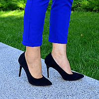 Туфли женские замшевые на шпильке, цвет синий