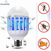 LED лампа 6Вт Е27 + ловушка (уничтожитель) насекомых , 2 в 1, Sunlight, до 30 м.кв.