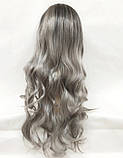 Перука жіноча з проділом хвиляста сіра омбре, фото 2