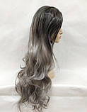 Перука жіноча з проділом хвиляста сіра омбре, фото 4