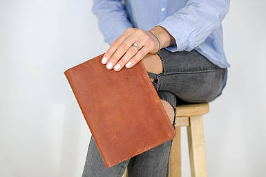 Обкладинка для блокноту А5 Дизайн №1 з натуральної шкіри колір Коньяк