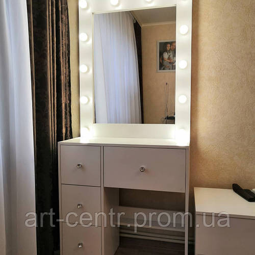 Столик для макияжа с зеркалом,ящиками и ручками кристалами (ID ...