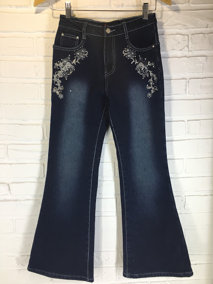 Джинси жіночі на флісі 141 з вишивкою сині 25