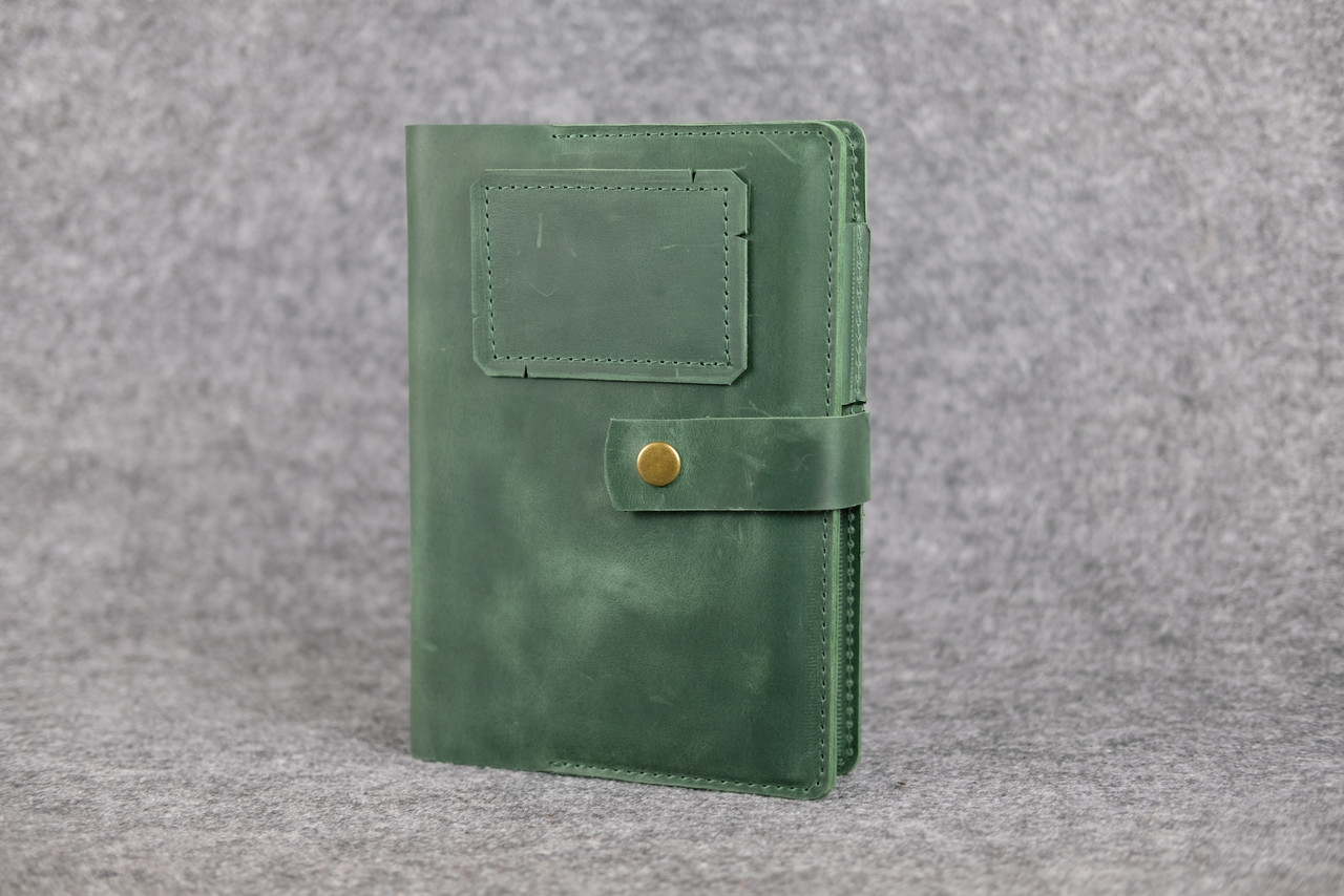 Шкіряна обкладинка для блокноту А5 Дизайн №4, натуральна Вінтажна шкіра, колір Зелений