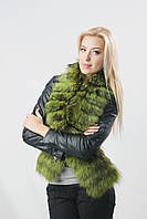 Меховой шарф из енота Пухната Лисиця 150 см Зеленый