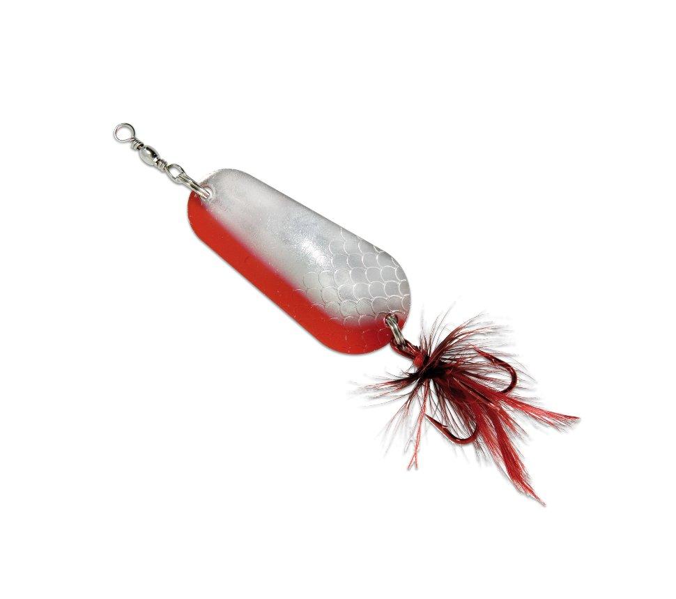 Блешня Lineaeffe Catfish Spoon 5гр 3см з опушкою Срібна з червоною смужкою (5028500/3)