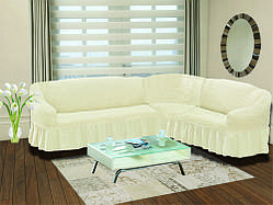 Чохол на кутовий диван зі спідницею Кремовий Home Collection Evibu Туреччина 50107
