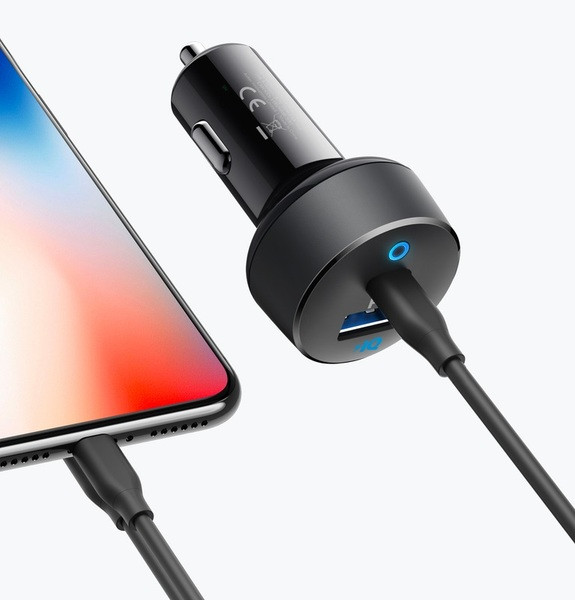 USB Car Charger швидка зарядка Anker PowerDrive PD 2-18W PD & 12W PowerIQ black