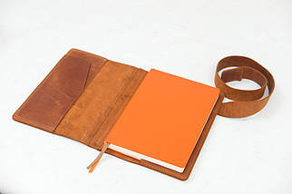 Обкладинка для блокноту А5 Дизайн №8 з натуральної шкіри колір Коньяк, фото 2