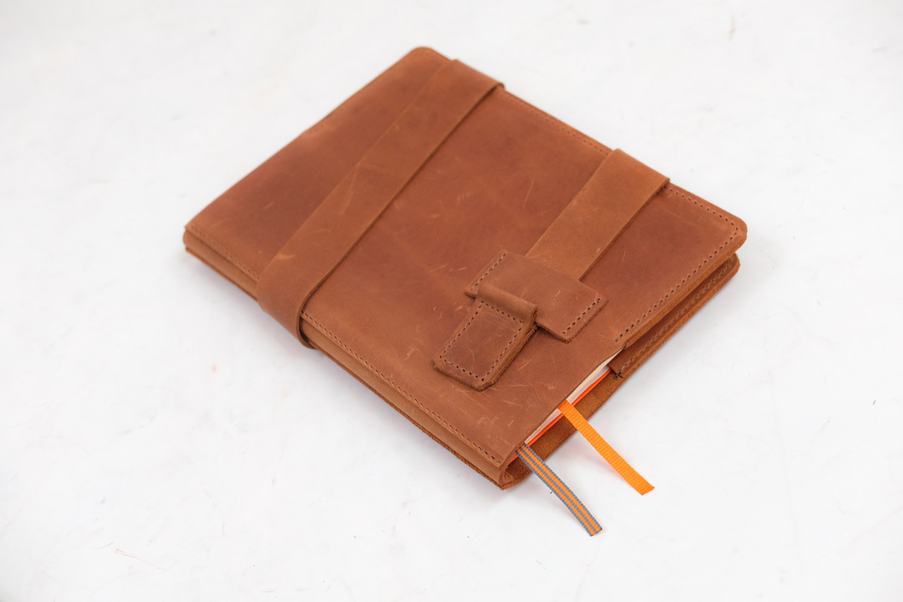 Обкладинка для блокноту А5 Дизайн №8 з натуральної шкіри колір Коньяк