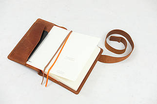 Обкладинка для блокноту А5 Дизайн №8 з натуральної шкіри колір Коньяк, фото 3