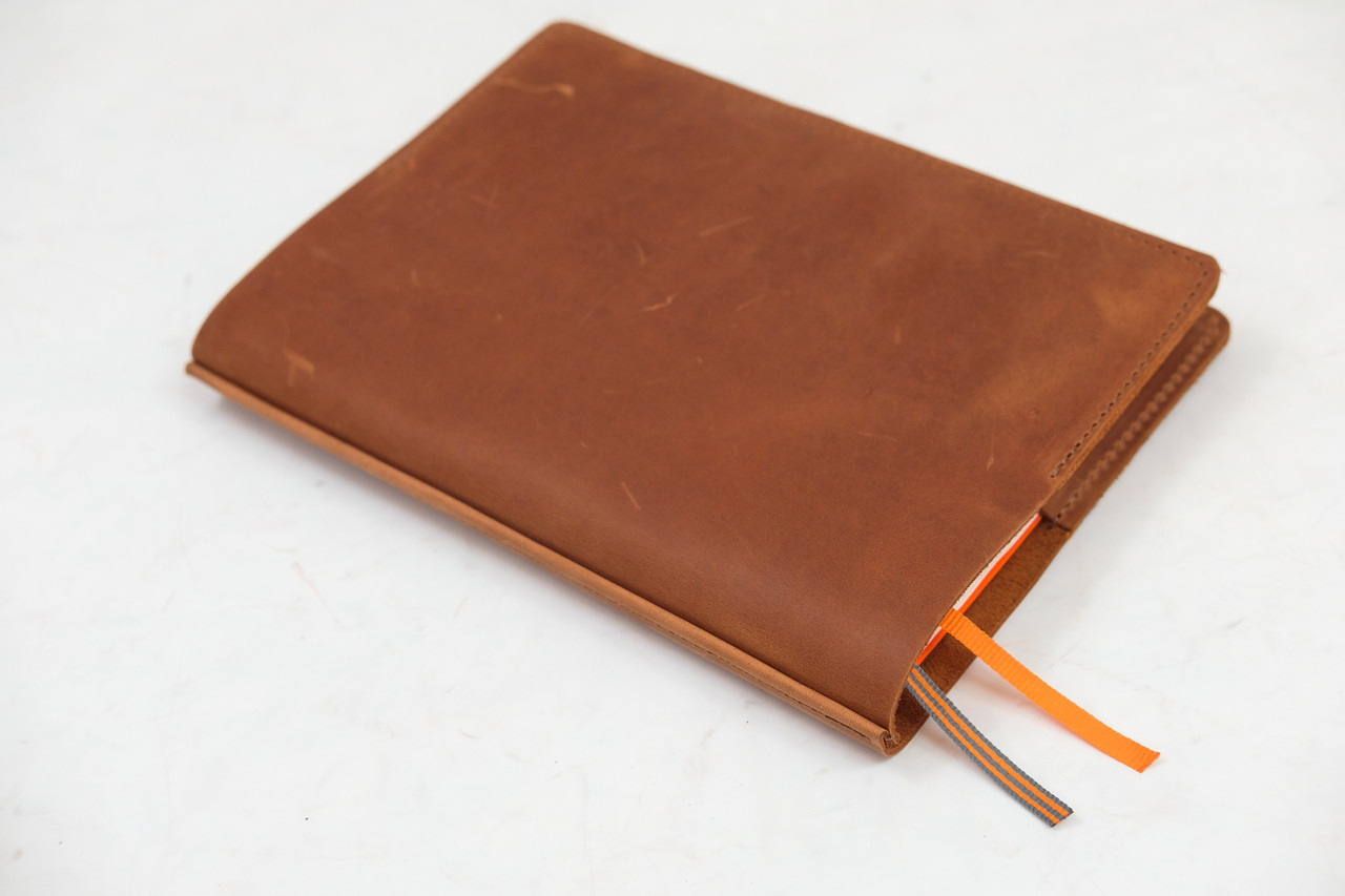 Обкладинка для блокноту А5 Дизайн №9 з натуральної шкіри колір Коньяк