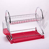Червона сушарка для посуду Kamille KM-0762C 55*24,5*37 см настільна хромована сталь