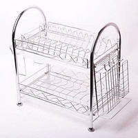 Сушарка для посуду 58(41)*25*47 см з неіржавкої сталі Kamille KM-0770 два рівні та два піддони