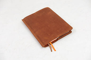 Обкладинка для блокноту А5 Дизайн №10 з натуральної шкіри колір Коньяк