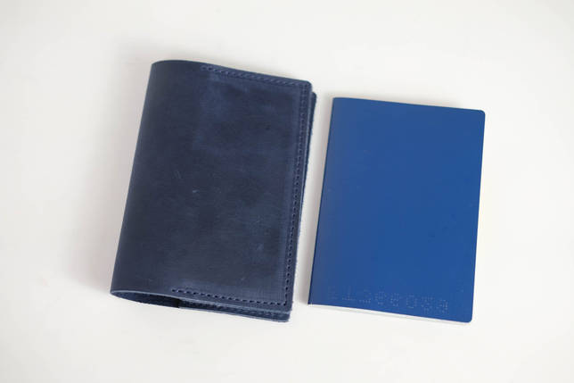 Шкіряна обкладинка для документів Модель №12, натуральна Вінтажна шкіра, колір Синій, фото 2
