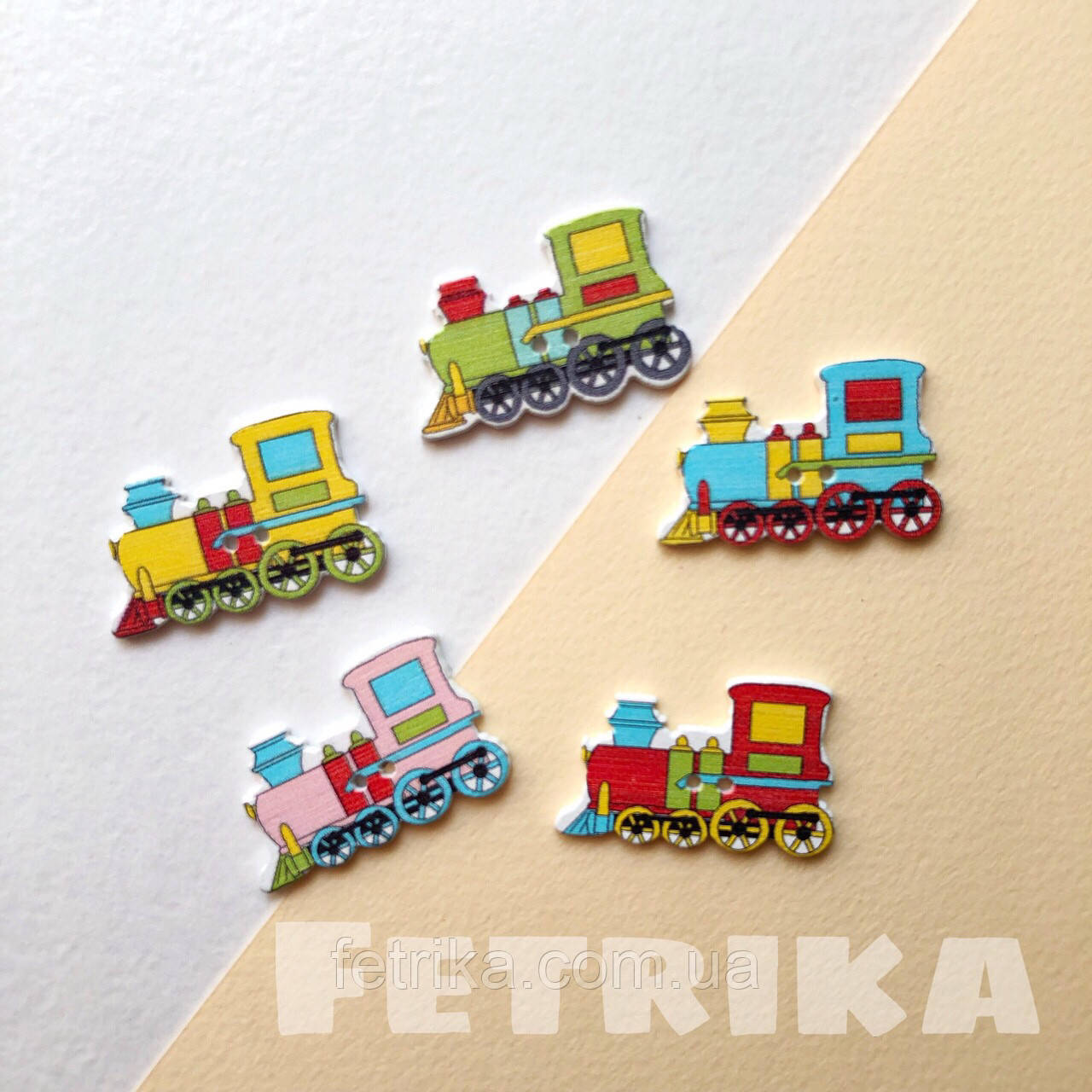 Ґудзики "Паровози" дерев'яні, 20*32 мм, Мікс, фото 1