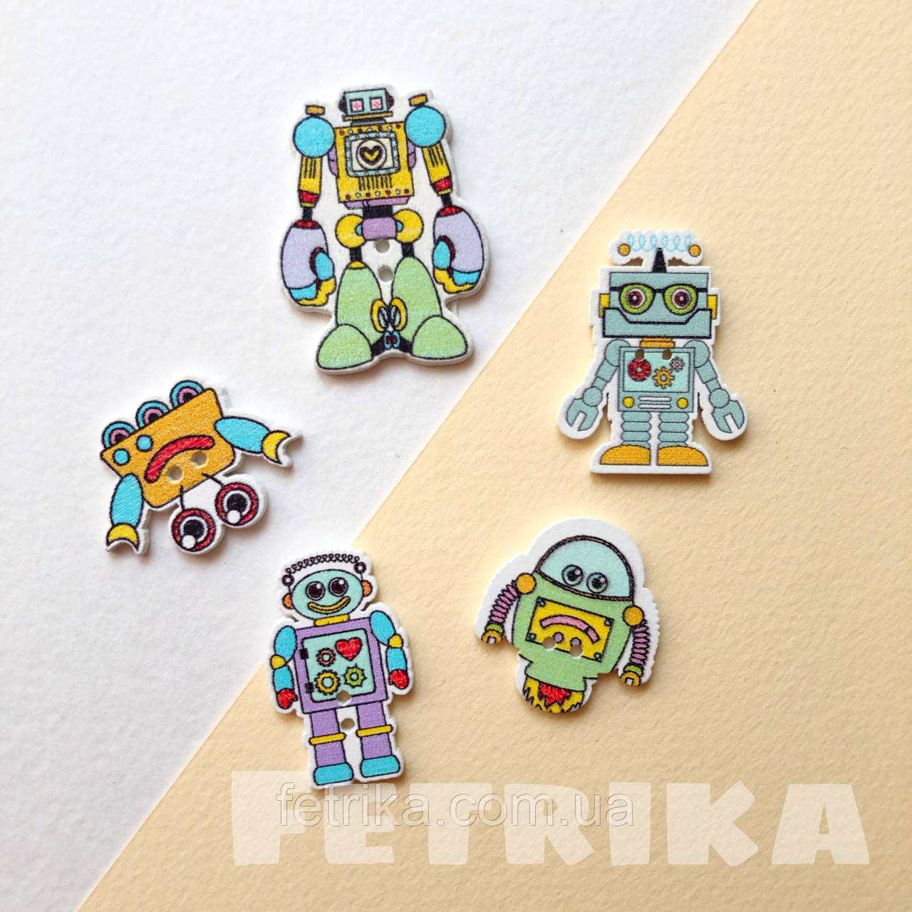 Ґудзики "Роботи" дерев'яні, 20-35 мм, Мікс, фото 1