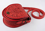Жіноча шкіряна сумка ручної роботи напівкругла "Калина" з візерунками червона, фото 5