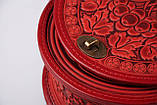 Жіноча шкіряна сумка ручної роботи напівкругла "Калина" з візерунками червона, фото 6