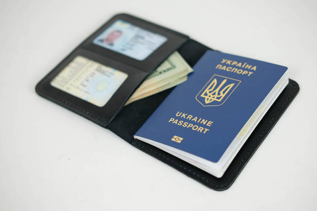Шкіряна обкладинка для документів Модель №14, натуральна шкіра італійська Краст, колір Чорний, фото 2