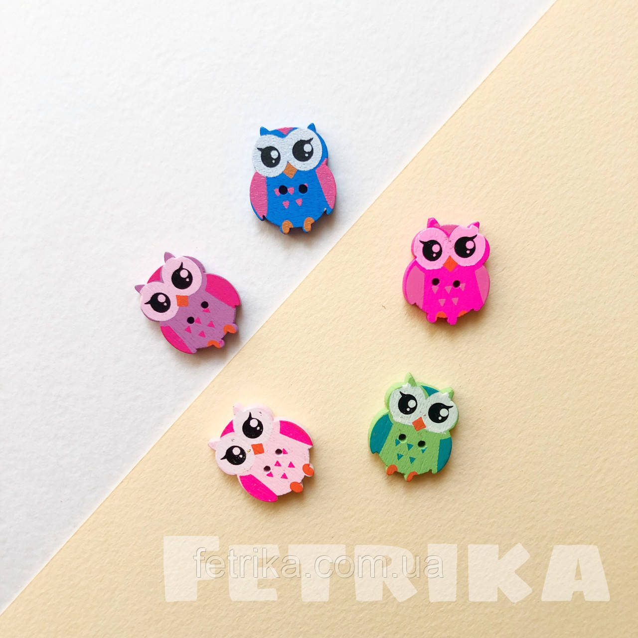 Ґудзики "Сови" дерев'яні, 18*22 мм, Мікс, фото 1