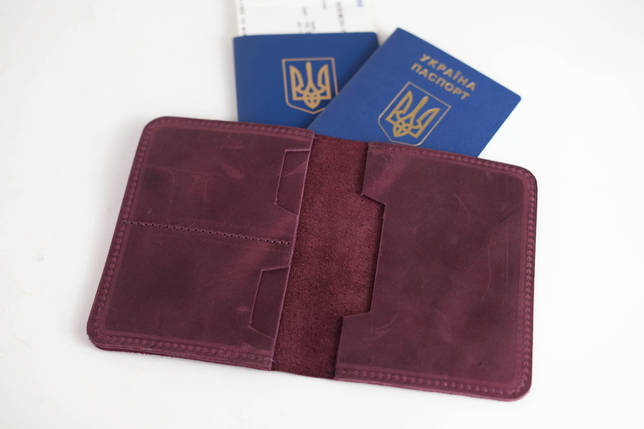 Шкіряна обкладинка для документів Модель №15, натуральна Вінтажна шкіра, колір Бордо, фото 2