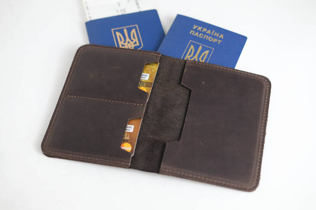 Шкіряна обкладинка для документів Модель №15, натуральна Вінтажна шкіра, колір Шоколад, фото 2