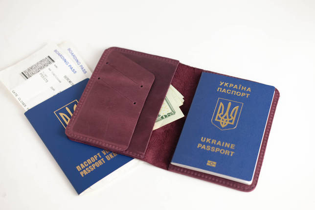 Шкіряна обкладинка для документів Модель №16, натуральна Вінтажна шкіра, колір Бордо, фото 2