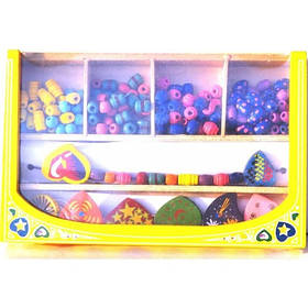 Набір дерев'яний бісер для творчості та рукоділля для дітей.