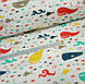 Бавовняна тканина різнобарвні кити на білому (0203), фото 3