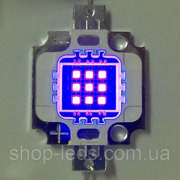 УФ світлодіод 395 nm, 10 Вт, 9-11 В, струм 900 mA, чип 45*45 mill.