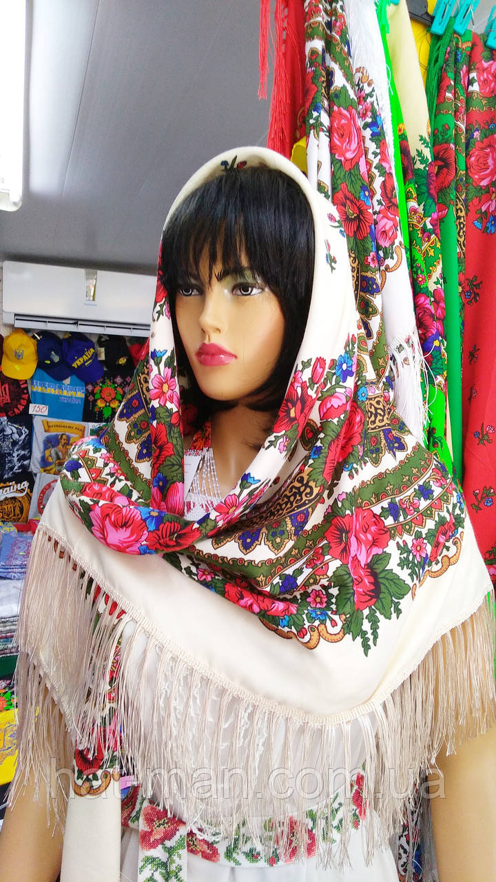 Хустка молочна з бахромою велика (125*125см), фото 1