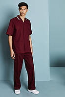 Медичний костюм для лікаря чоловічий бордовий з білою обробкою Atteks - 03309