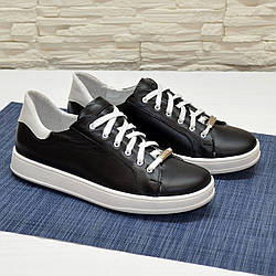 Дитячі шкіряні мокасини на шнурівці, колір чорний/білий