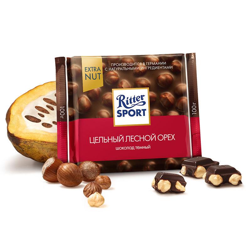 Шоколад Черный Ritter Sport с Цельным Фундуком и кранчами Dark Whole Hazelnut 100 г Германия - фото 3 - id-p1029013959