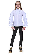 Блузка для дівчаток біла з рукавом м 1129 розмір 140 146 152 170 тм "Попелюшка