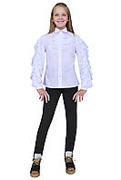 Блузка для дівчаток біла з рукавом м 1129 розмір   140 146 152 158  тм "Попелюшка