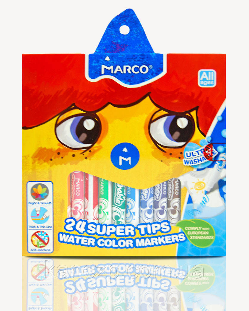 Фломастери 24 кольори Super Washable «Jumbo» Marco 1632-24CB