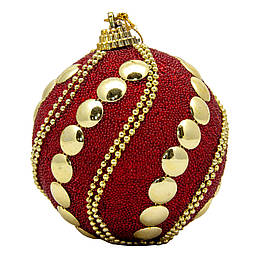 Ялинкова іграшка - куля, D 8,5 см, червона, золотиста, пінопласт, пластик (661442-3)