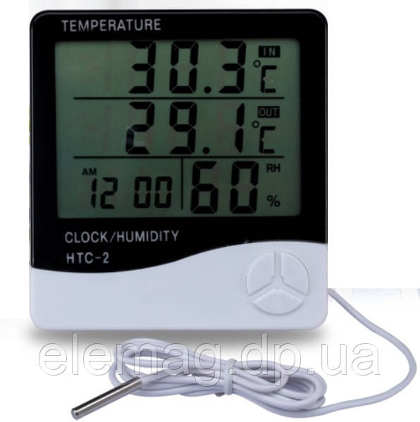HTC-2 Термометр + виносний датчик цифровий, електронний гігрометр, кімнатний термометр, вимірювач вологи, фото 1