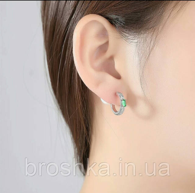 Серьги Пусеты с Зеленым Камнем и Жемчужной Застежкой — в Категории ...