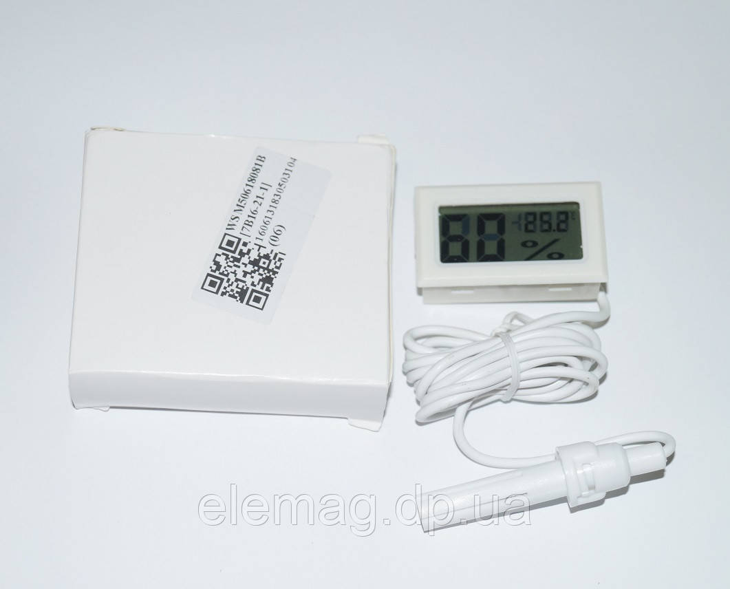 Гігрометр цифровий термометр з виносним датчиком білий з батарейками